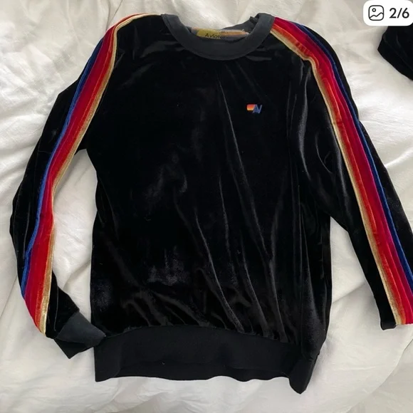 Aviator Nation Set Black Velvet Sweatshirt and Sweatpants - Picture 2 of 3